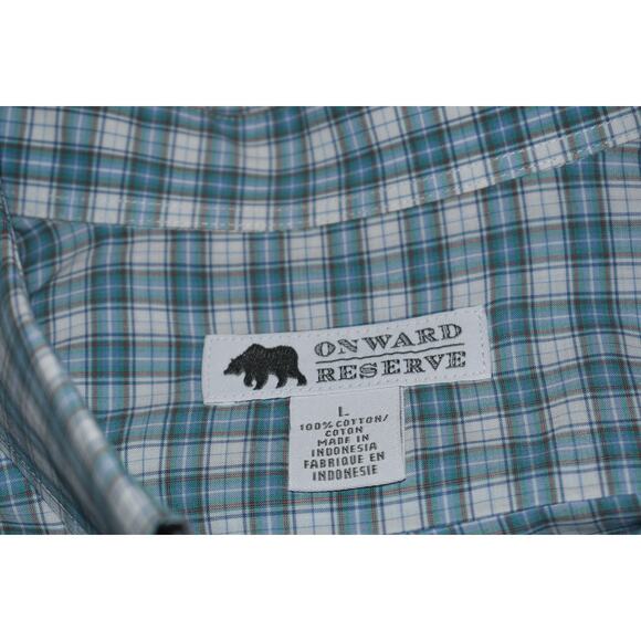 Onward Reserve Spring Dress Shirt Men Size Large Blue Plaid Short Sleeve - Picture 4 of 7